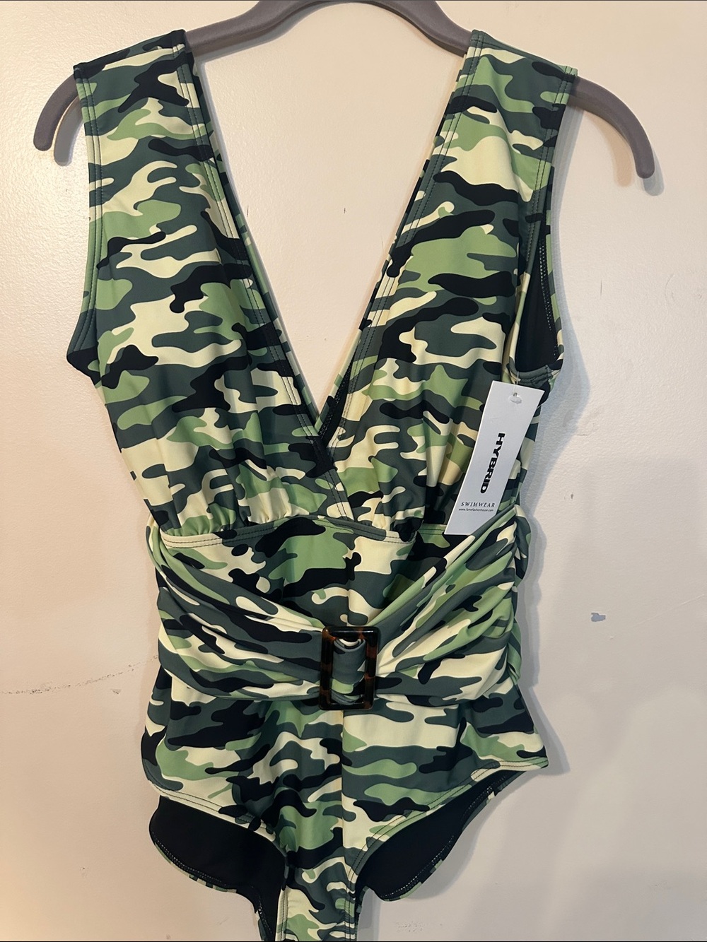 Hybrid Apparel Green Camo One-Piece Swimsuit with Belt